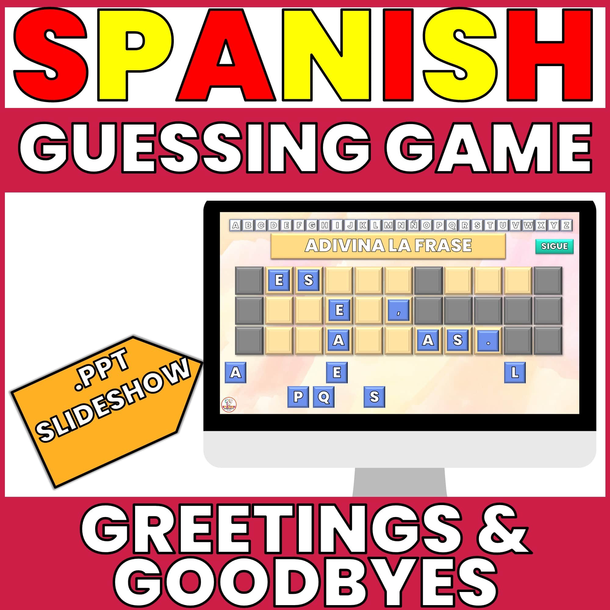 Spanish Greetings and Farewells Activities - PowerPoint Guessing Game 