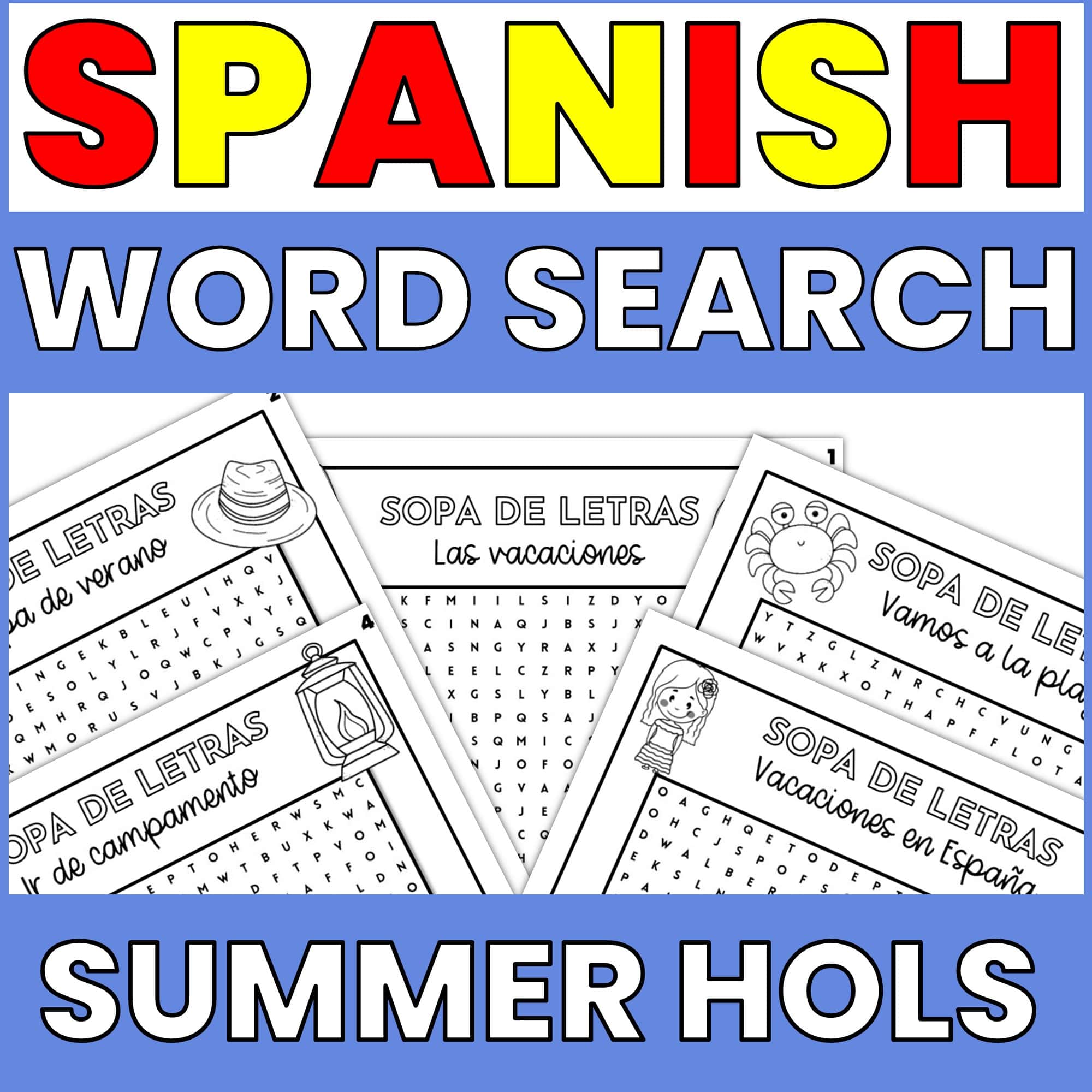 Spanish summer vocabulary activities - word searches