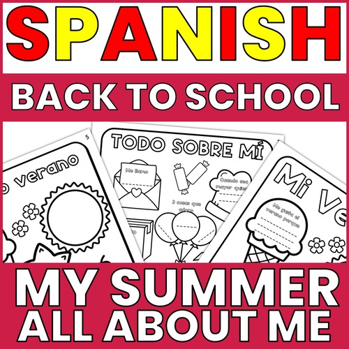 Thumbnail image featuring text "Spanish Back To School. My summer. All About me" and showing three pages of the activity