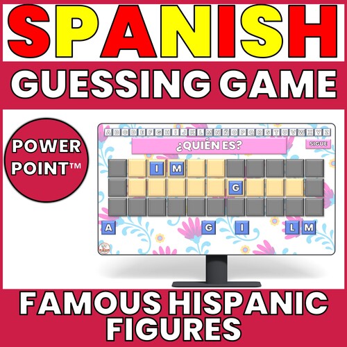 Hispanich Heritage Month Activities - Famous People Guessing GAme Thumbnail of Hispanic Heritage Month Important Figures Guessing Game showing game mockup