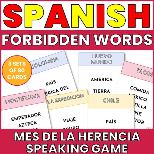 MES DE LA HERENCIA SPANISH SPEAKING GAME FORBIDDEN WORDS Thumbnail for Spanish HIspanic Heritage Month Speaking Forbidden Words Game
