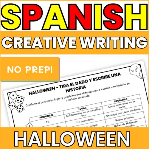 THUMBNAIL GRAPHIC FOR SPANISH HALLOWEEN ROLL A STORY ACTIVITY
