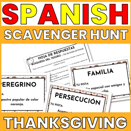 Día de Acción de Gracias Thanksgiving Vocabulary Scavenger Hunt Activity Thumbnail - Spanish Thanksgiving Interactive Scavenger Hunt Vocabulary Activity