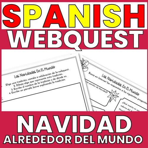 Thumbnail of Spanish Webquest for Christmas showing two versions of the printable tasks.