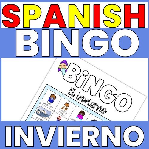 Spanish Winter Vocabulary Bingo Game Activity for after the Winter Break Thumbnail graphic for Spanish Winter Vocabulary Bingo Game.