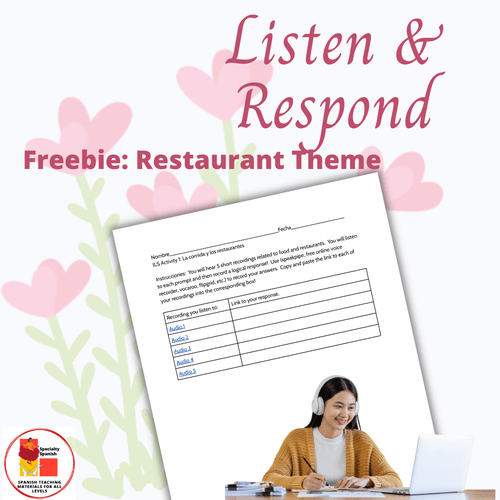 Spanish Food and Restaurant Freebie from Specialty Spanish Thumbnail for Listen and Respond Spanish Food and Restaurant freebie.