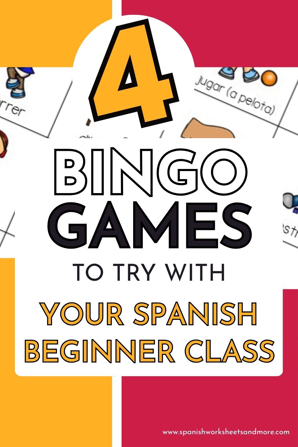 Pinterest pin with text 4 bingo games to try with your Spanish beginner class