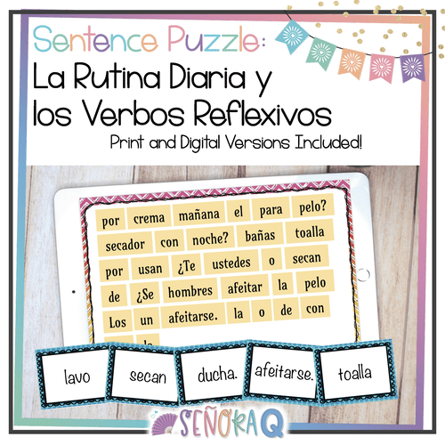 Scramble Sentence Puzzle - La Rutina Diaria - by Señora Q Thumbnail for La Rutina Diaria Y Los Verbos Reflexivos Scrambled Sentences Game.