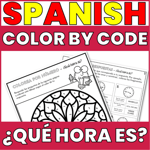 COLOR BY CODE THE TIME IN SPANISH NO PREP ACTIVITY