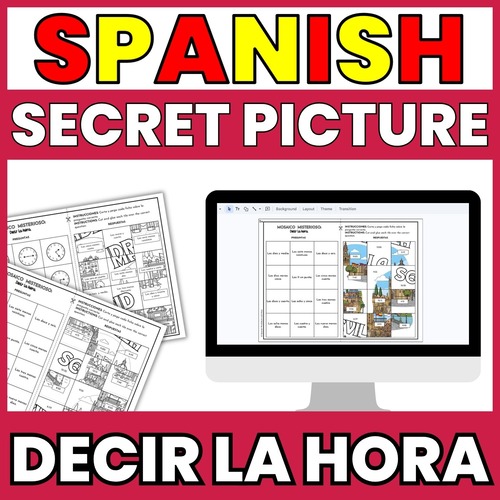 QUÉ HORA ES SECRET PICTURE TILES PUZZLE DIGITAL AND PRINTABLE ACTIVITY